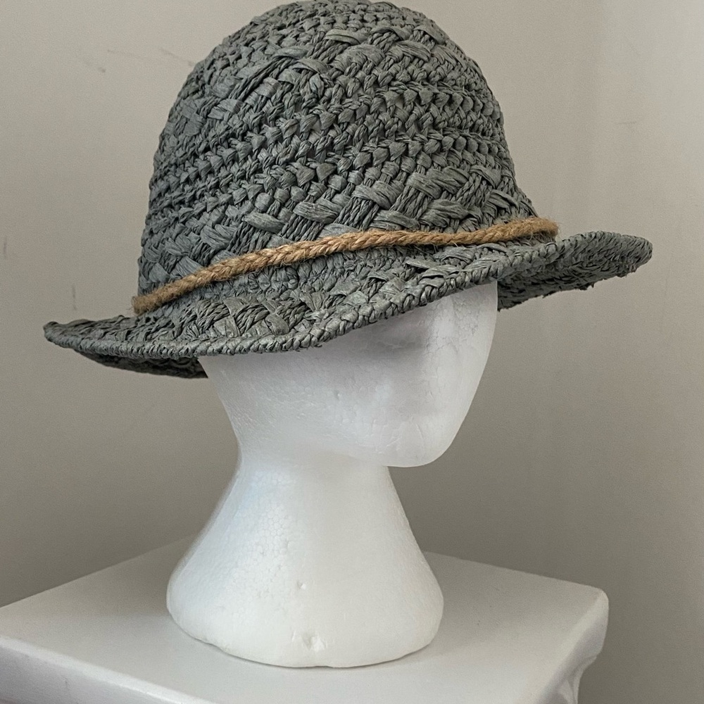 Barts Gray Woven Straw Sun Hat with Natural Rope Trim